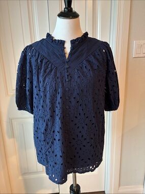PrettyGarden Navy Blue Ruffle Blouse